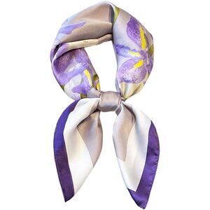 Silk Feel Greyish Floral Edge Satin Square Head Scarf for Women Medium 28 Inch